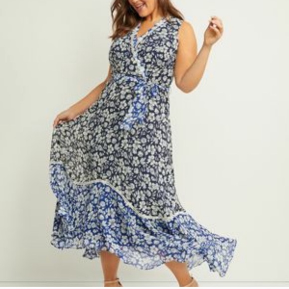 NWT Lane Bryant Faux-Wrap Wedding Guest Maxi Dress - Picture 1 of 10